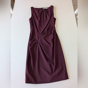 Christian Dior Burgundy Virgin Wool Silk Lined Draped Sheath Dress Size 6 FR 38